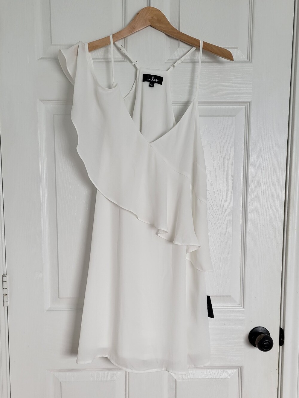 Lulu's White Draped Ruffle One-Shoulder Mini Dress